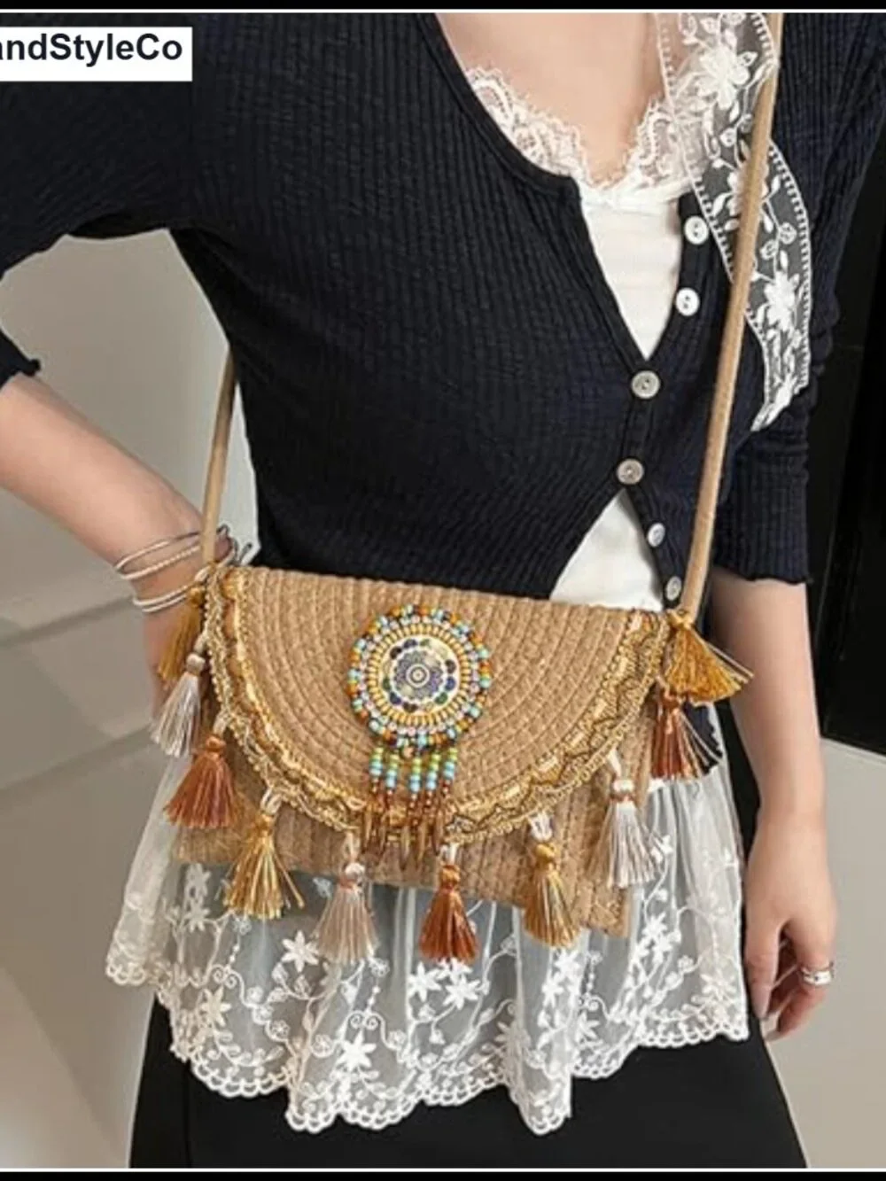 Boho Mandala Knitted Envelope Purse Woven Small Shoulder Bag